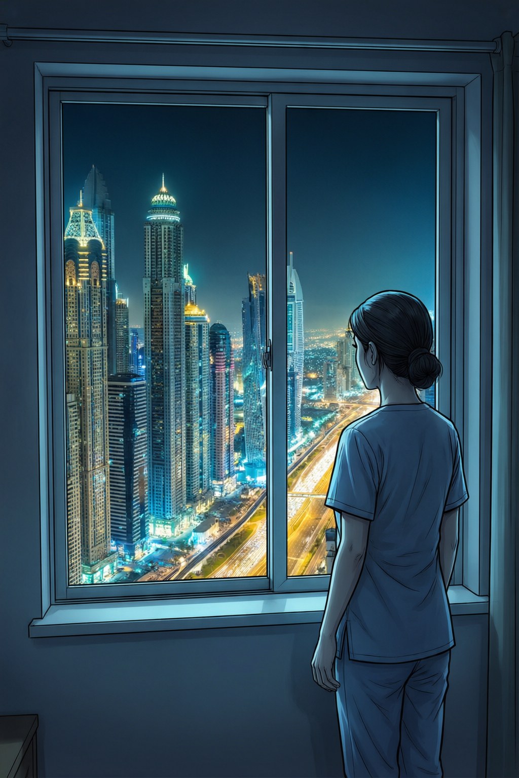 Gabi sa Dubai, nakatingin si Amelia sa lungsod