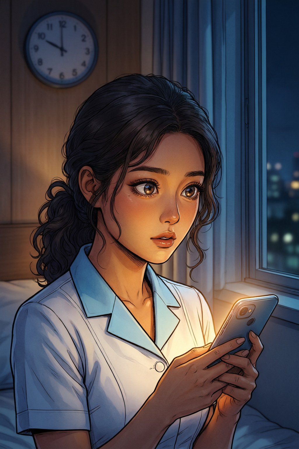 Hinihintay ni Amelia ang 9PM, hawak ang kanyang phone