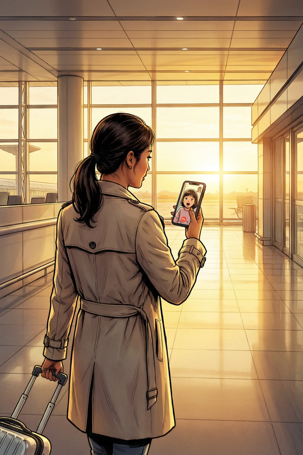 Naglalakad si Amelia sa airport papunta sa liwanag